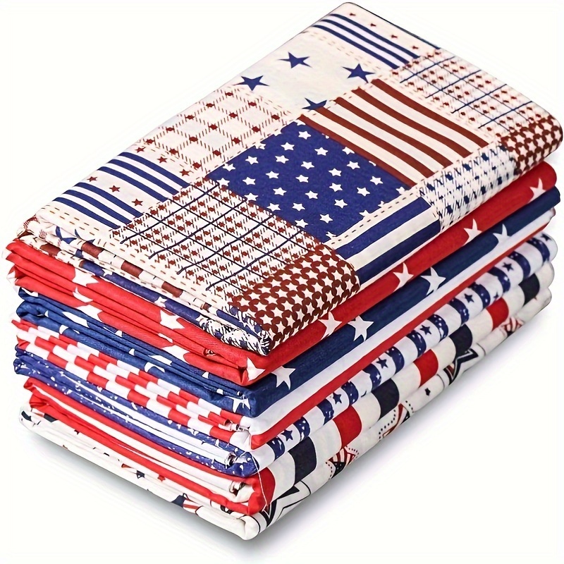 

7pcs 50*50cm/19.6*19.6inch American Flag Cotton Fabric, Quilting Independence Stripe Us Flag Sewing Fabrics Patriotic Decoration For Independence Day