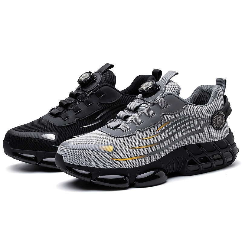 Fashion Athletic Series: Breathable Safety Sneakers with Rotating Lace  Air-Cushioned PU Sole Durable, Comfortable Work Shoes for Men