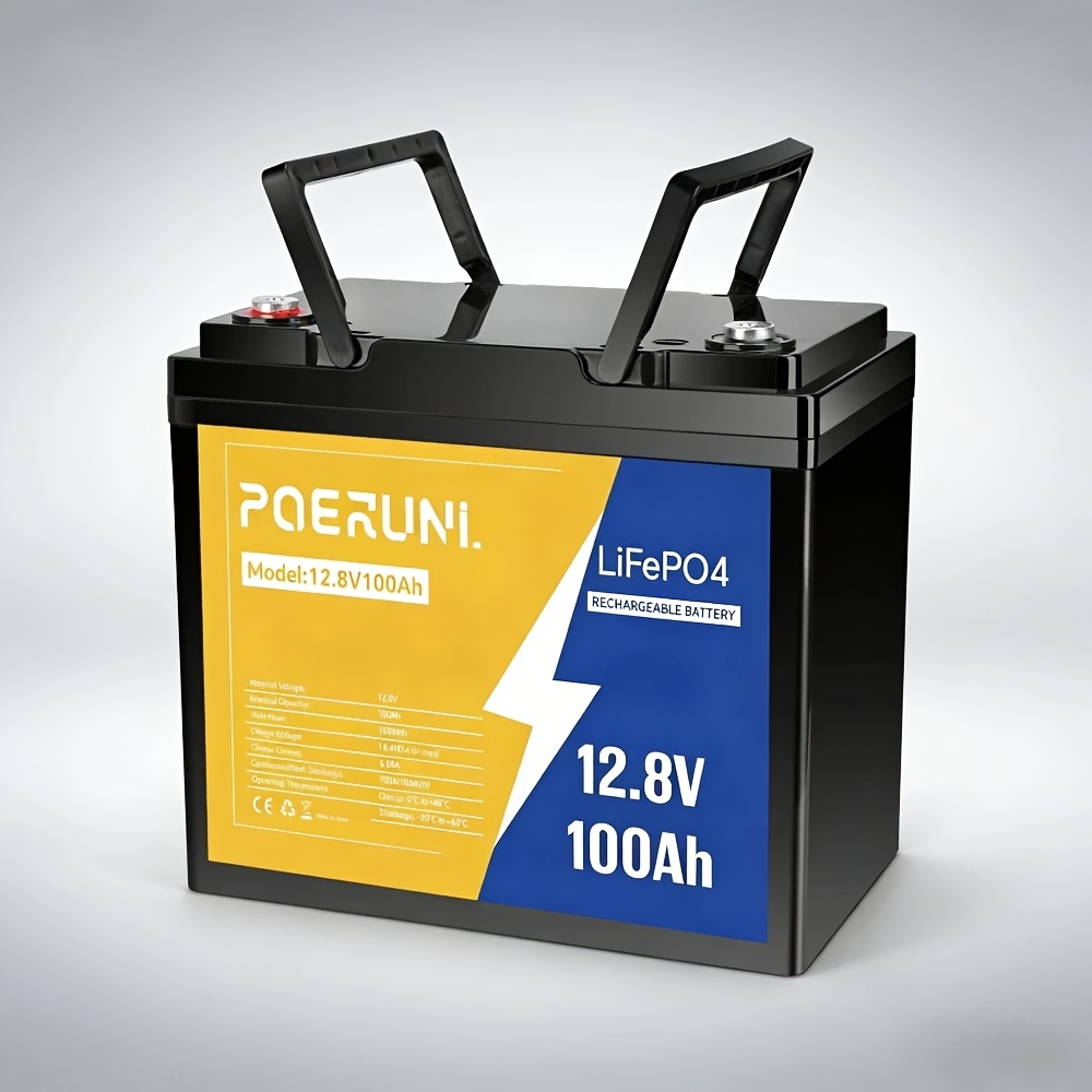 TEMU 12v 100ah Lifepo4 Battery, Rechargeable Lithium Battery, Built-in Bms, For Home Backup, Outdoor Rvs, Solar System, Off-grid, Trolling Motor