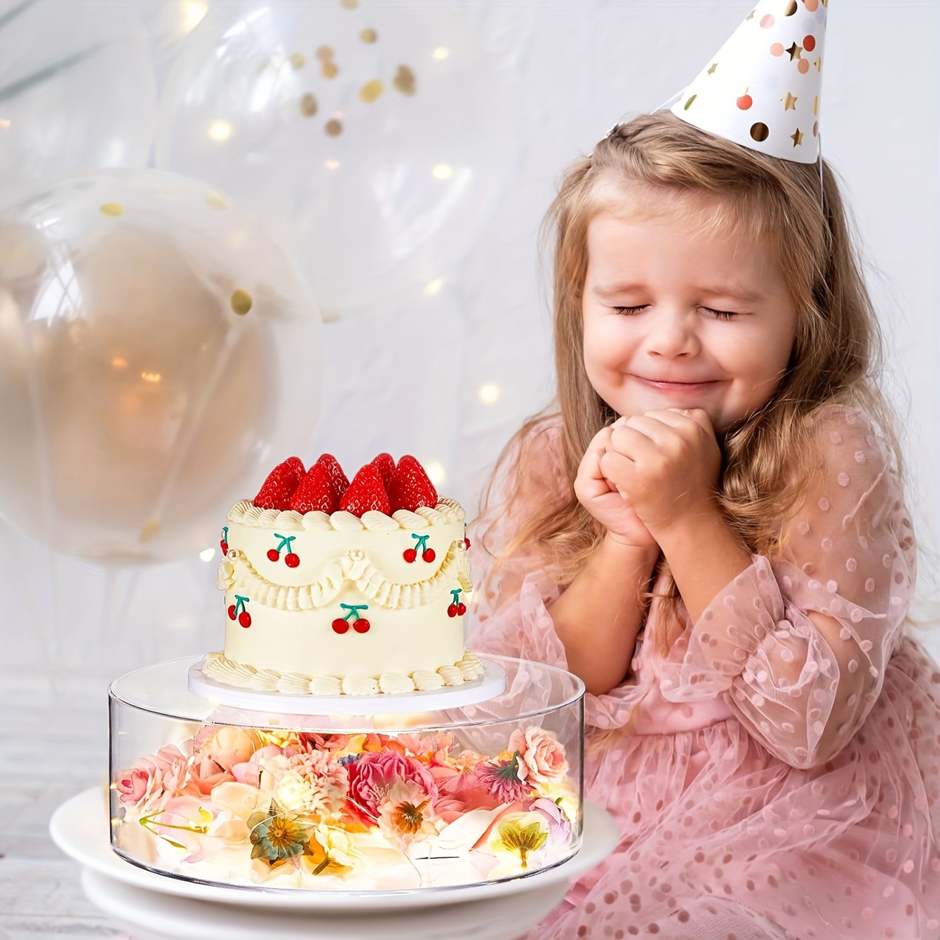 TEMU 1pc Clear Acrylic Fillable Cake Stand Display - Novelty Themed Transparent Cake Holder For Dessert, Birthday, Wedding, Holiday Party Showcasing