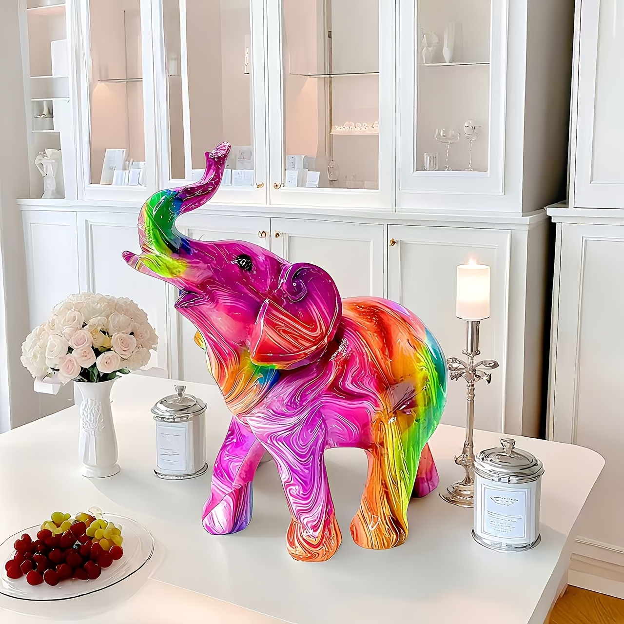 TEMU Fashionable Resin Statue With Water Transfer Printing, An Elephant Home Decor Collectible, Perfect For Decorating Your Home Or Festive, And A Beautiful And Unique Gift For