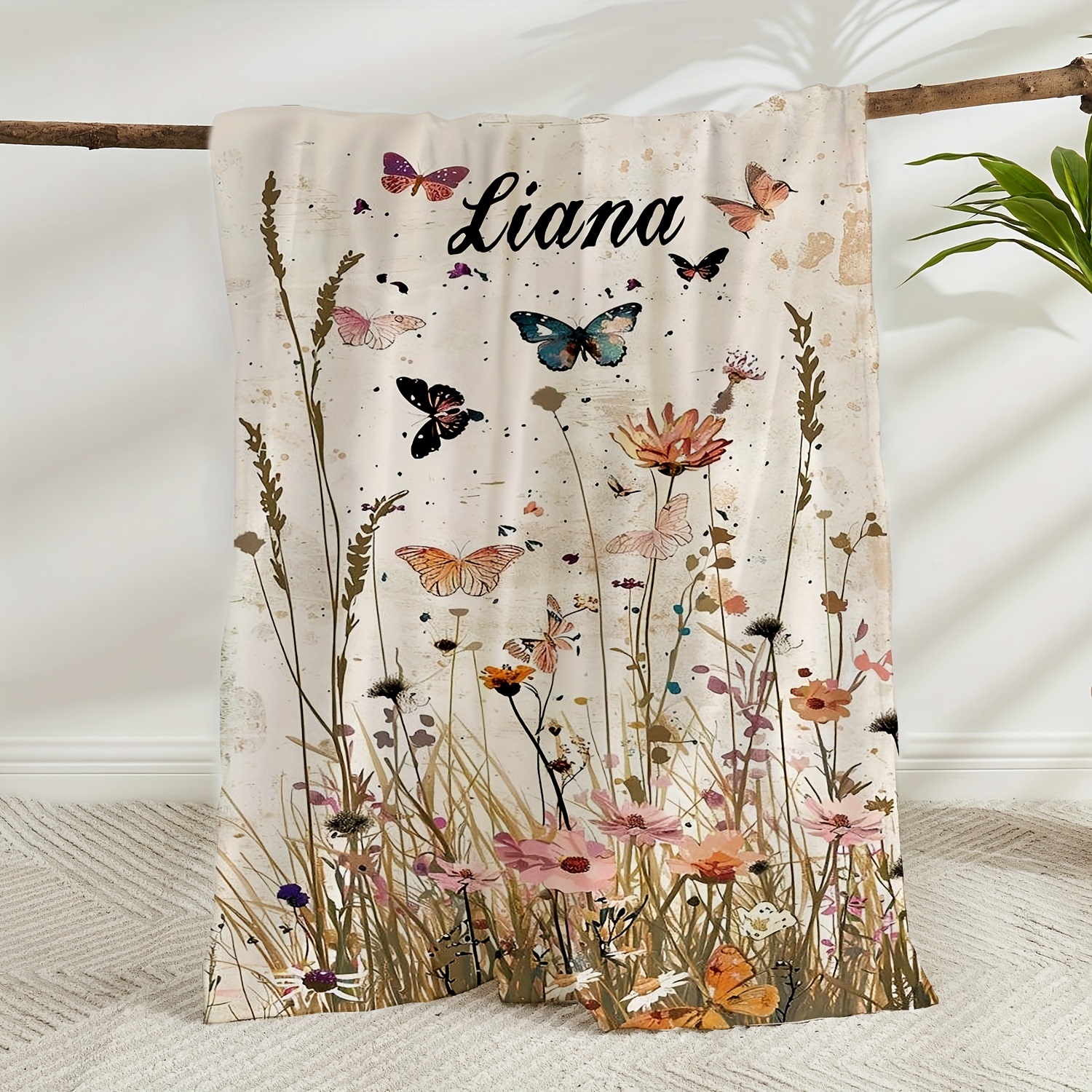 Custom Digital Print Blanket with Floral Watercolor Design