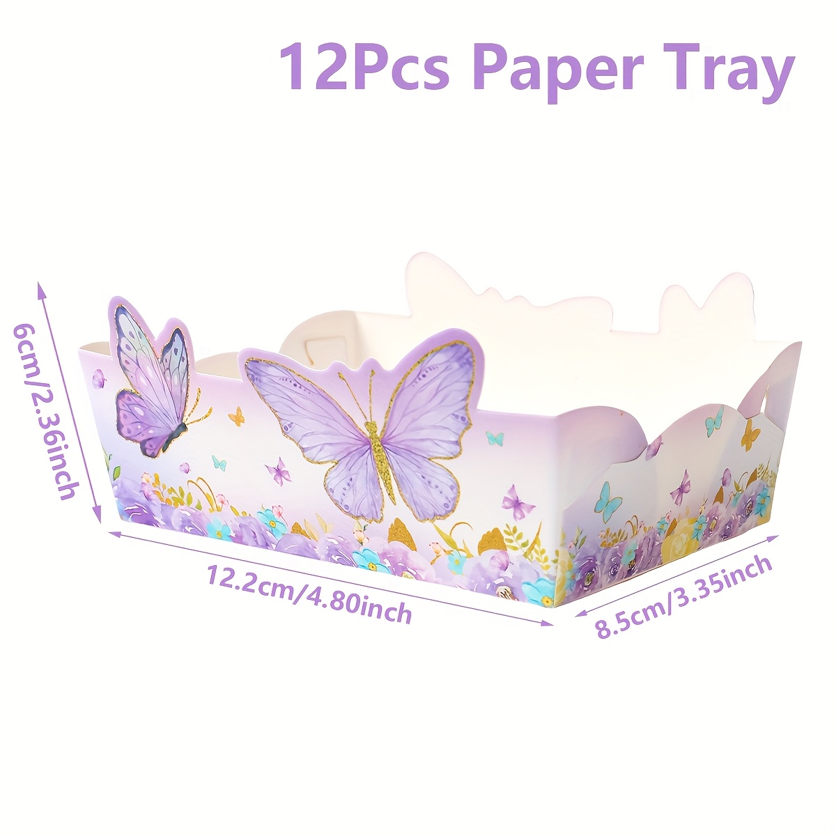 Image of 12pcs Purple Paper Plates Trays - Elegant Serving Dishes With Rounded Edges, Food-safe Lightweight Tableware For Wedding, Shower, Birthday Party Decorations - & Golden Floral Design Table Decor