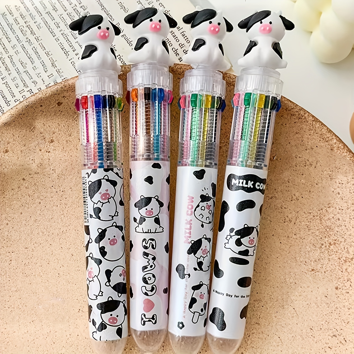 

1pc Cow-themed Pen - Medium Point 0.5mm, Retractable & Quick-drying, 10 Vibrant Colors - Lightweight Plastic Pen For And Office Use