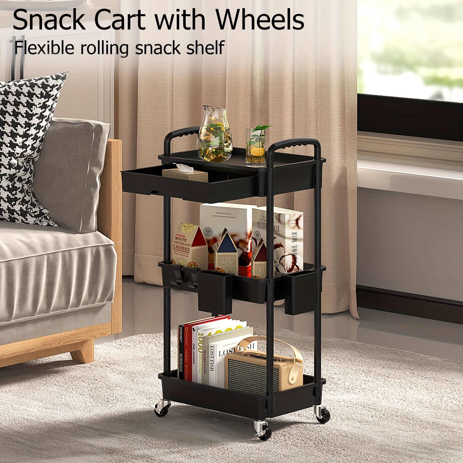 TEMU Utility Cart Featuring A Drawer, Designed As A Versatile Storage Organizer For Use , Bathroom, Living Room, Or Office, Standing Shelf, Standing