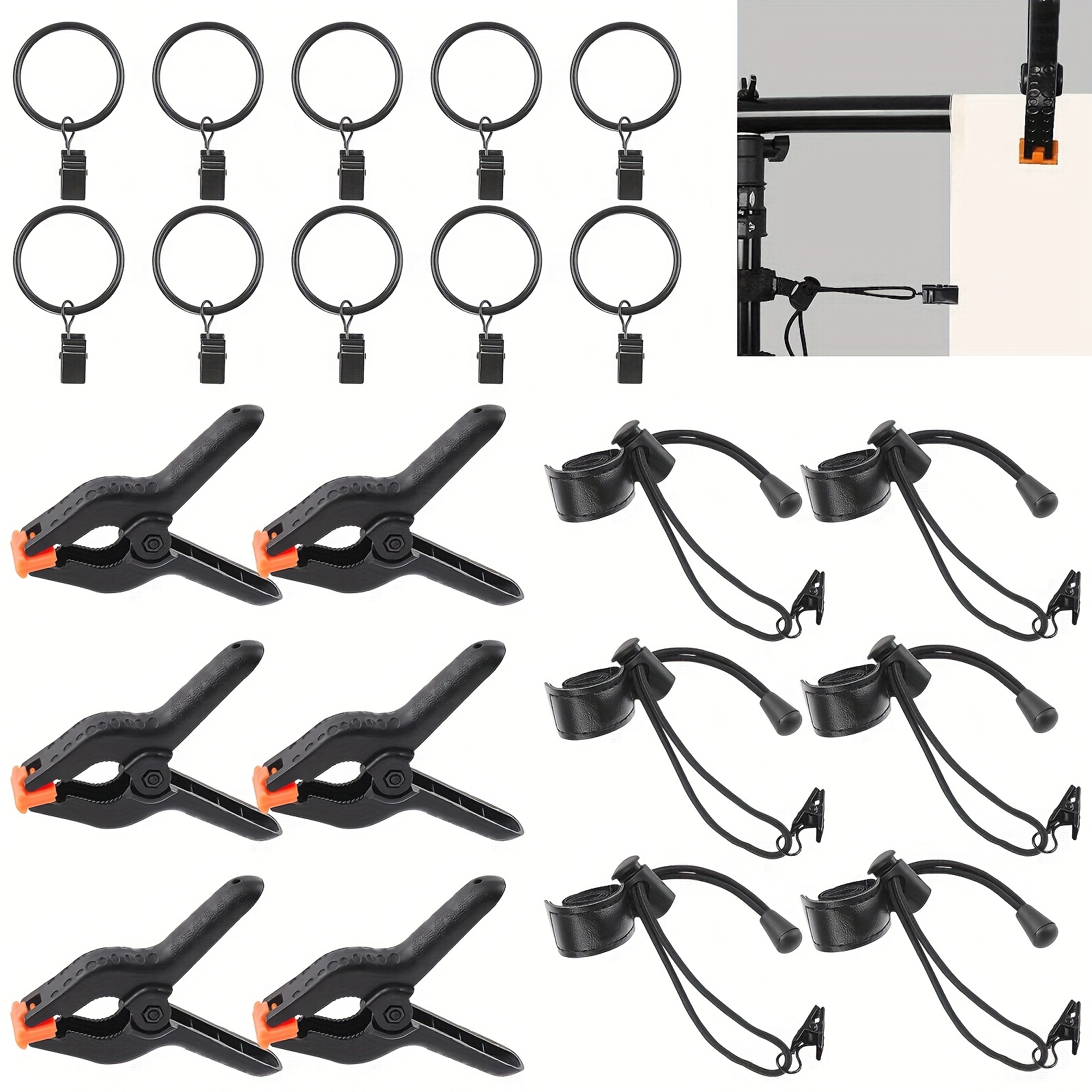 

22-piece Photography Backdrop Clamp Kit With Detachable Rotating Rings And Spring Clips For Photo Video Studio Background Support - Durable Polyamide Construction, Not Easy To Rust, Easy Installation