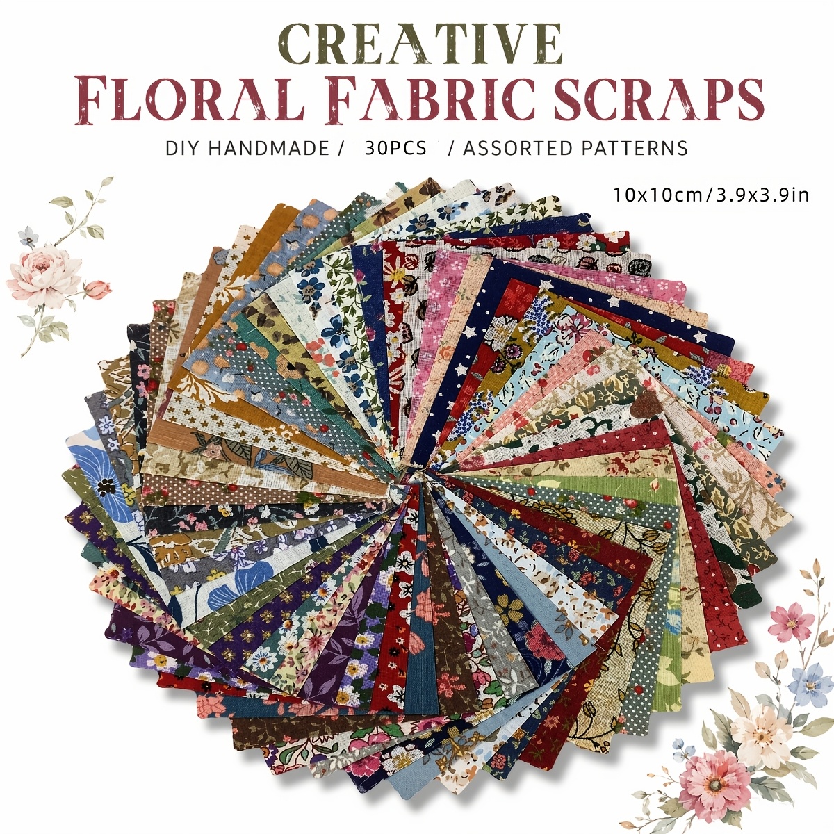 TEMU Paquete de 30 hojas de tela patchwork con estampado vintage, desechos planos precortados, materiales para coser a - Adecuado para manualidades,
