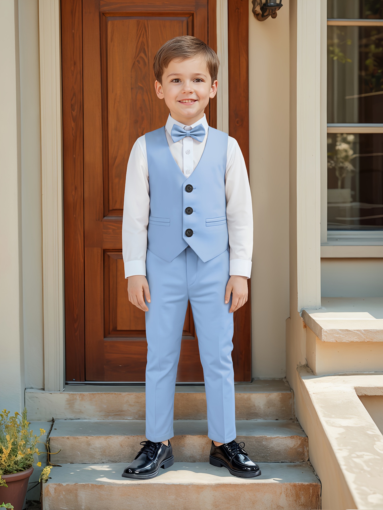 boys' suit set formal shirt trousers vest bow tie Temu United