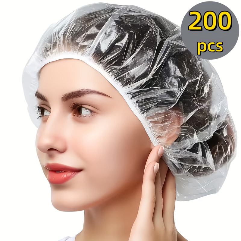 TEMU 200 Pezzi Cuffie per Capelli Trasparenti Monouso Elasticizzate | Cuffie da Bagno per Pulizia Profonda dei Capelli, Ideali per Cucina, Salone,