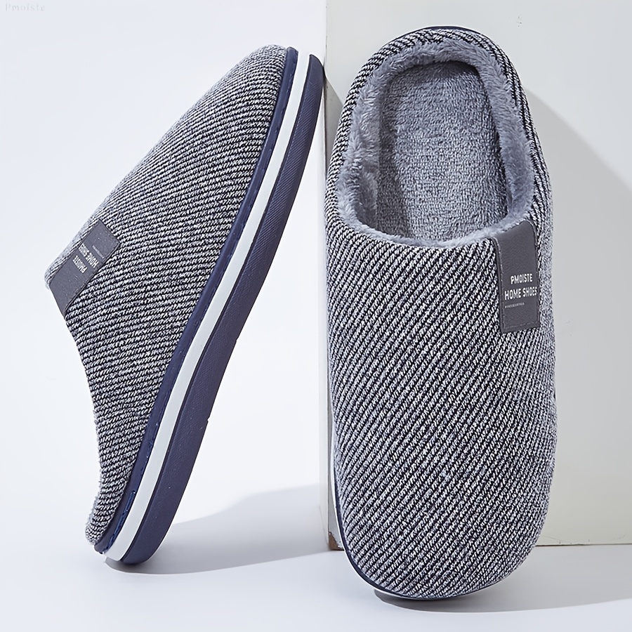 Image of Pmoiste House Slippers For Men Knit Stripe Soft Sole Memory Foam Plush Indoor Shoes Fashion Hot Winter Big Size Home Slippersuitable For