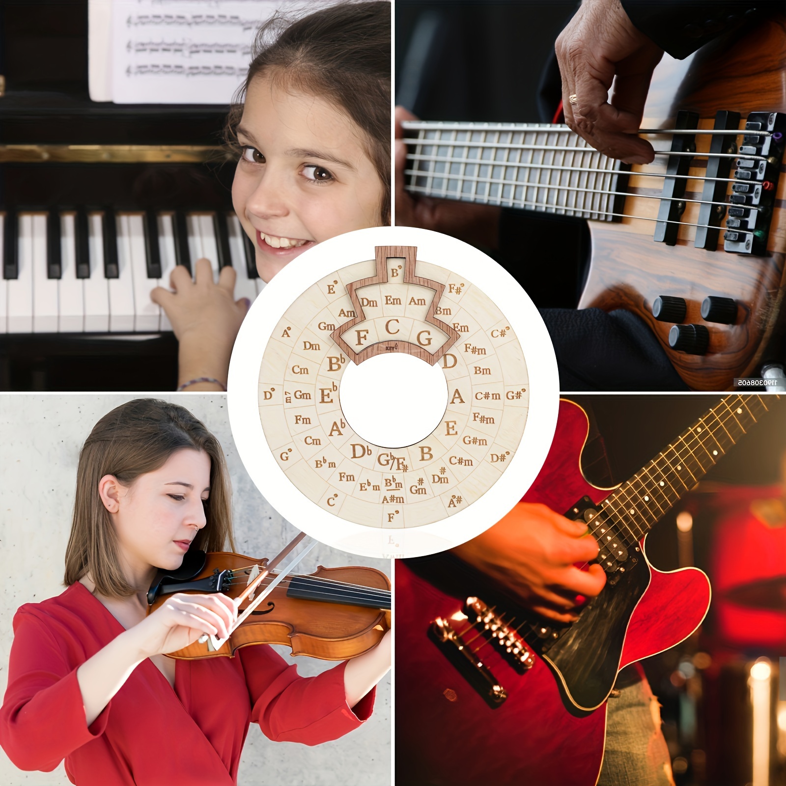 Instrument Tool, Large 16cm Diameter Wooden Chord Circle for Quick Tuning and Memory Aid, Suitable for Music Beginners and Creators, Helps You Rapidly Master Chords and Scales Patterns. Suitable for Piano, Guitar, Violin, etc