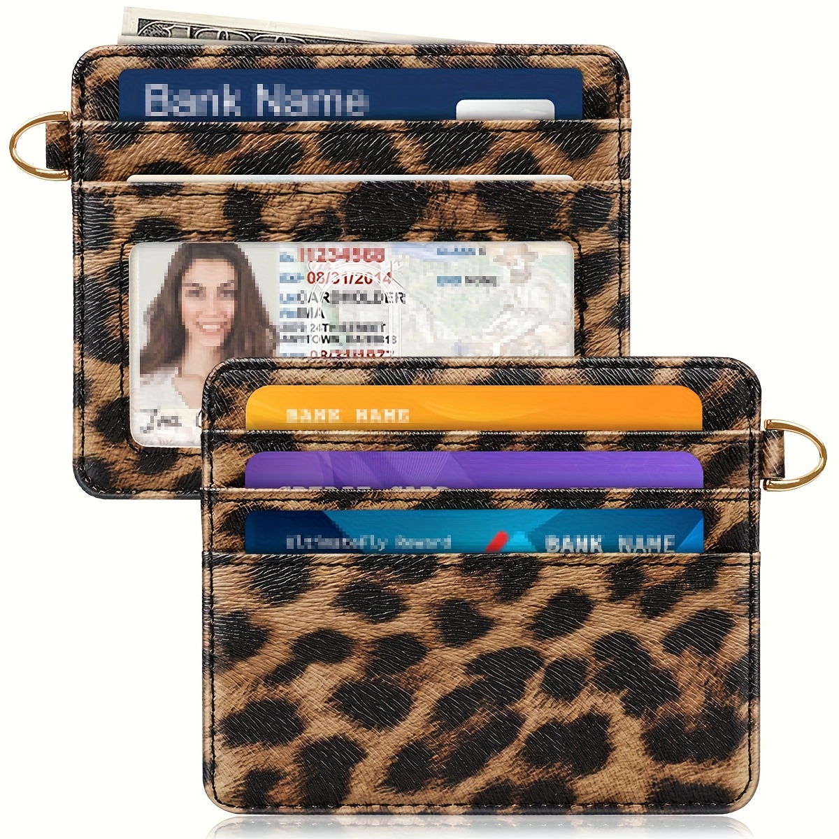 Image of Ultra Slim Minimalist Pocket Credit Card Holder Wallet Rfid Blocking Lightweight Thin Small Cute Card Cases, Leopard