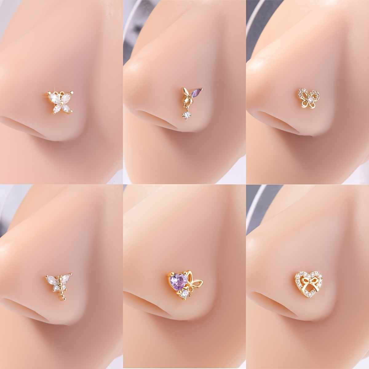 

6pcs Nose Stud L Shaped Nose Rings Stud For Women Nose Screw Nose Piercing Stud Nostril Jewelry