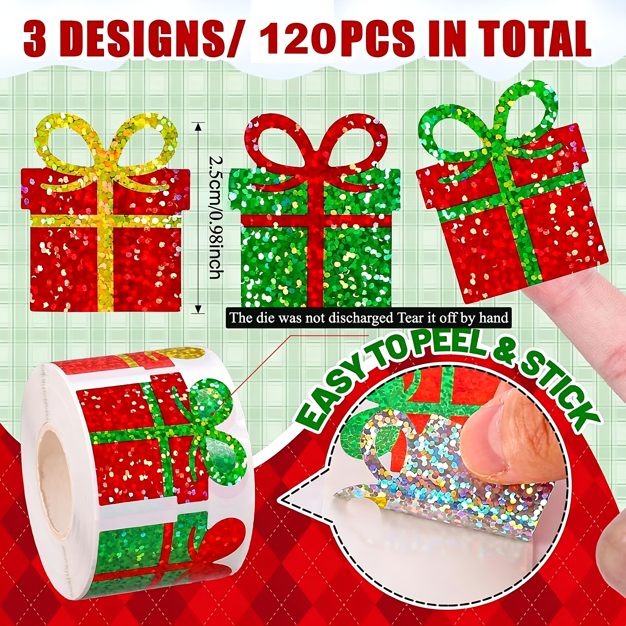 TEMU 120pcs Christmas Sticker Roll Laser Sealing Sticker Red Box Waterproof Self-adhesive Sticker, Suitable For Christmas Holiday Envelope Diary Gift