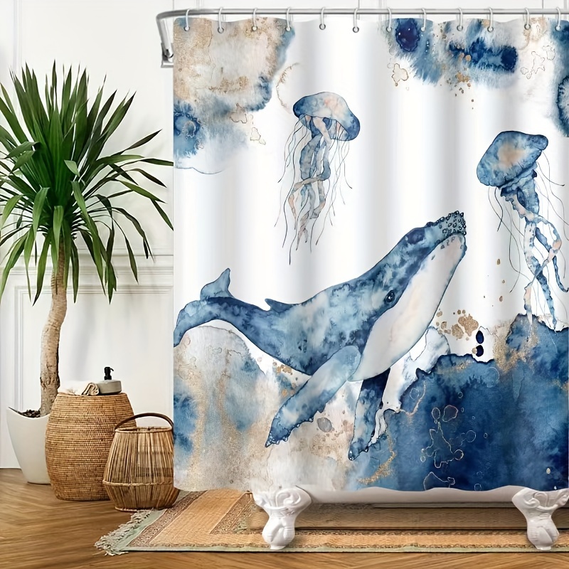 Whale Jellyfish Printed Shower Curtain Waterproof Shower - Temu