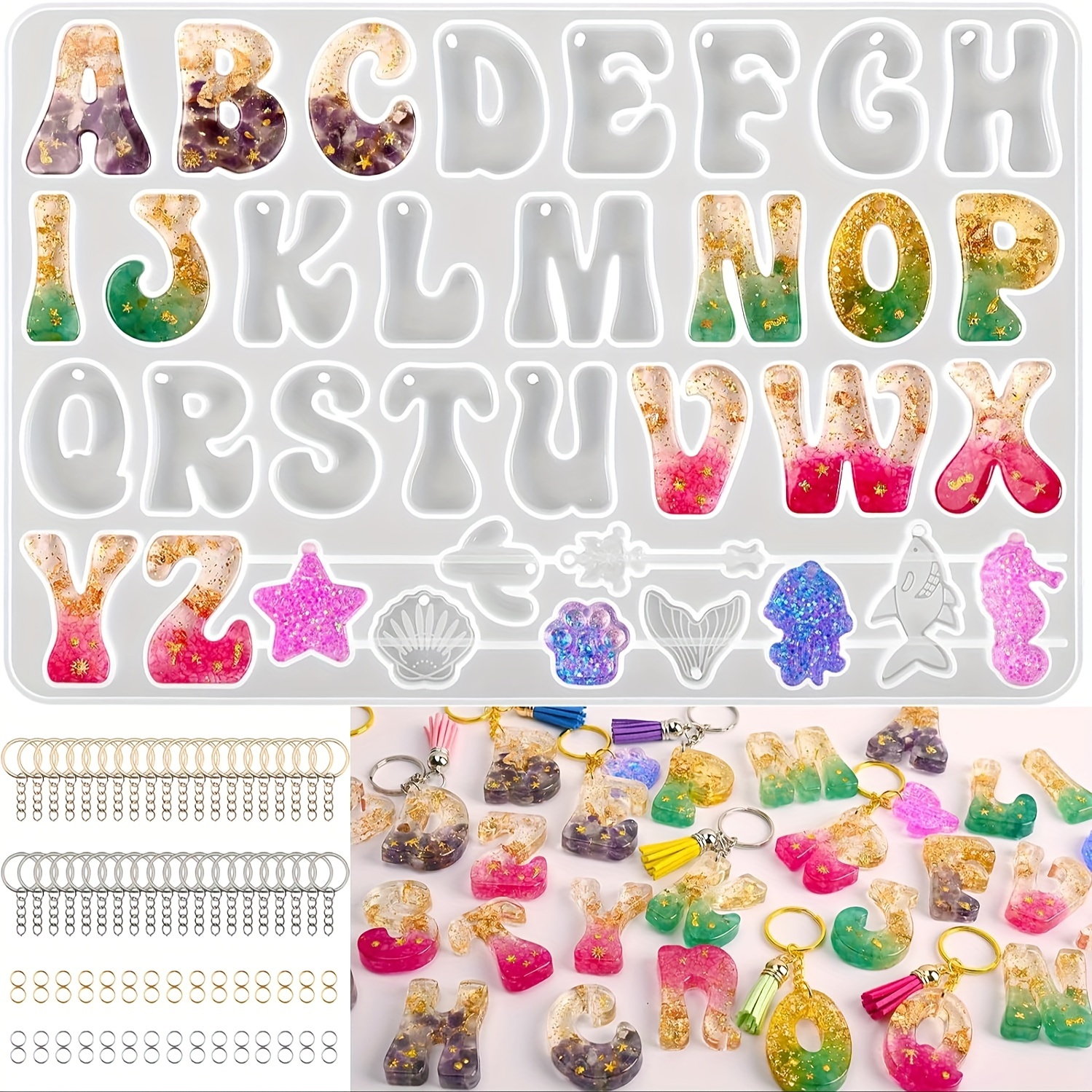 

Silicone Resin Casting Molds Set With Alphabet Reverse Letter Shaped For Diy Keychain And Jewelry Pendants, Epoxy Resin Moulds With Hanging Hole