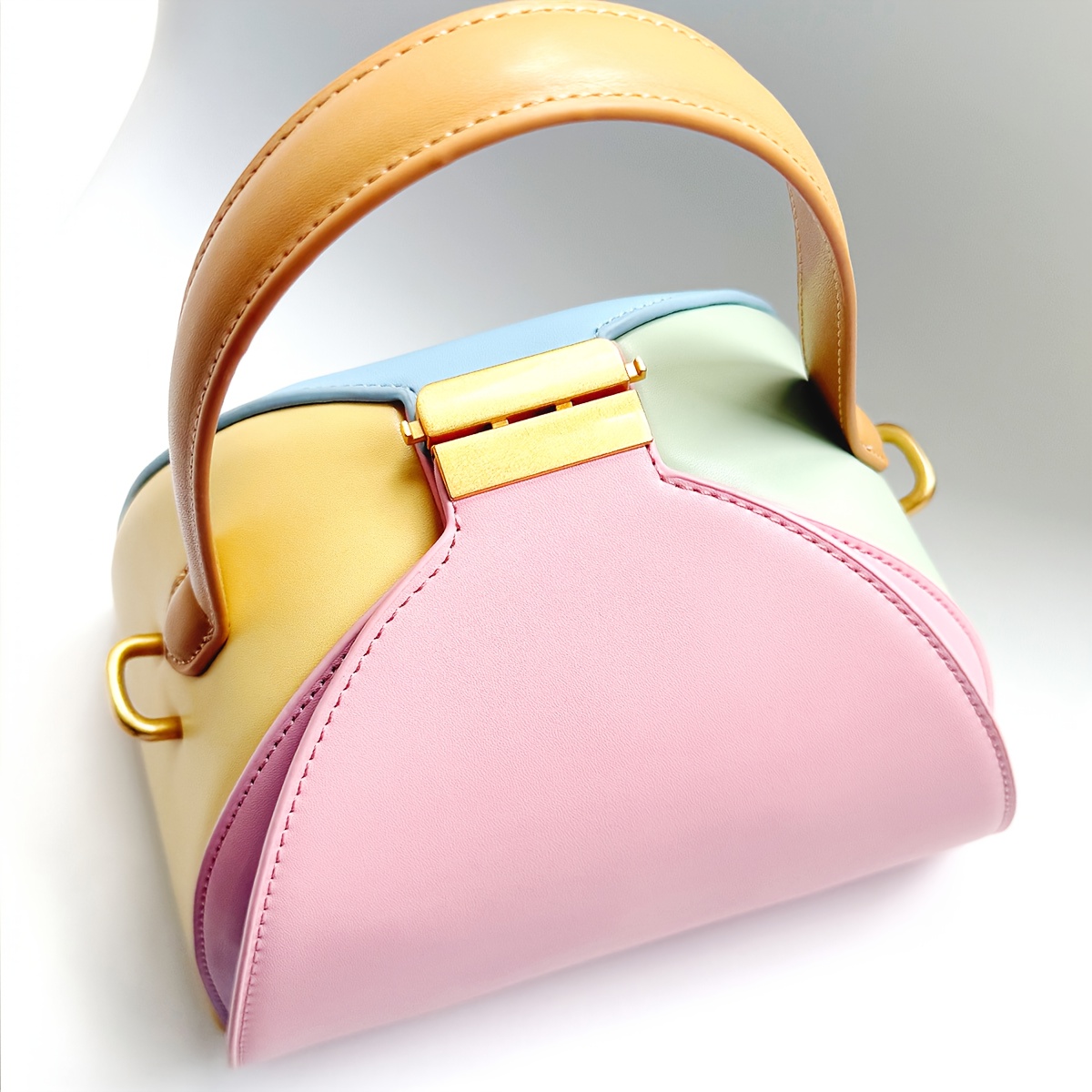 CEZIRA Women's Minimalist Elegant PU Vegan Crossbody Bag with Adjustable Long Strap & Top Handle, Squeeze Lock Closure, Box Shape Design - White & Pink, Versatile for Daily Commute, Work, Casual Outings, Crossbody Purse, Sleek Handbag, Travel Accessory, Modern Style, Highquality Finish, Compact Purse, Stylish Ladies