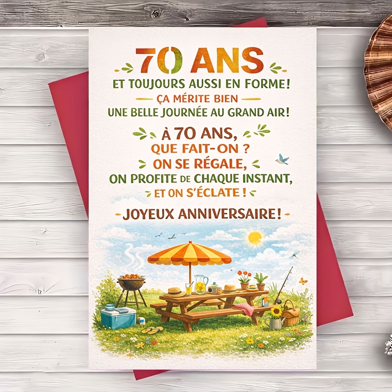 TEMU Carte de vœux 1 pièce pour 70e anniversaire, thème - air, motif Anniversaire pour parents, grands-parents, amis, cadeau de fête de , carte à