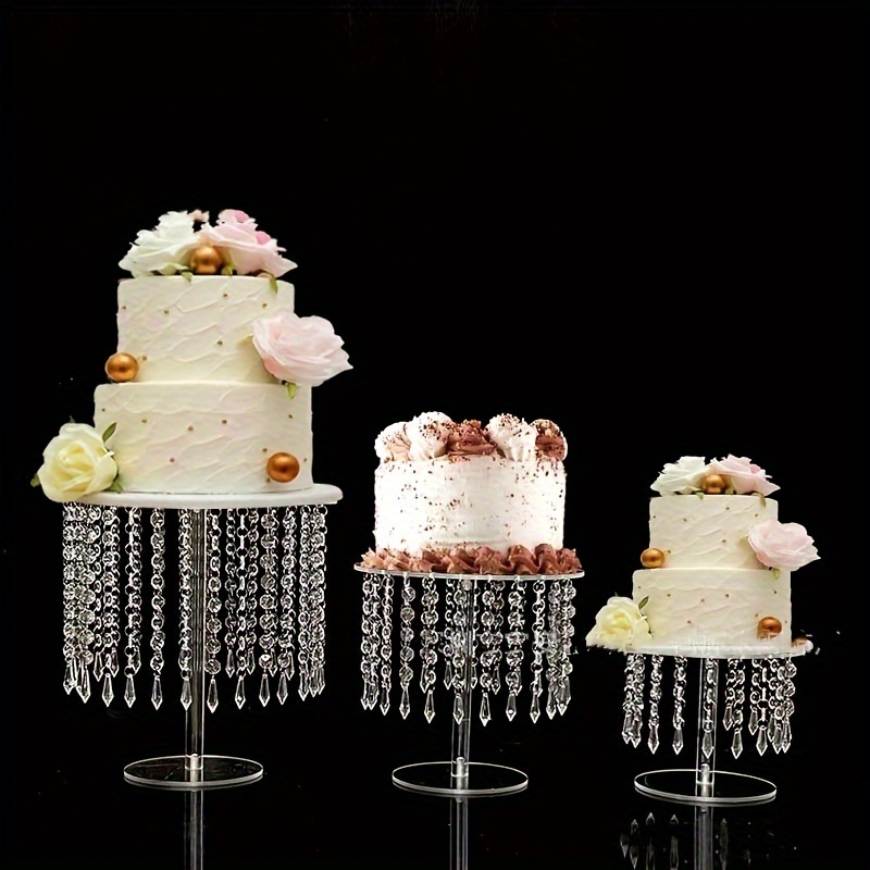 Jusalpha Soporte redondo de vidrio acrílico grande de 3 niveles para tartas  de boda, soporte de exhibición de alimentos, soporte para cupcakes, plato