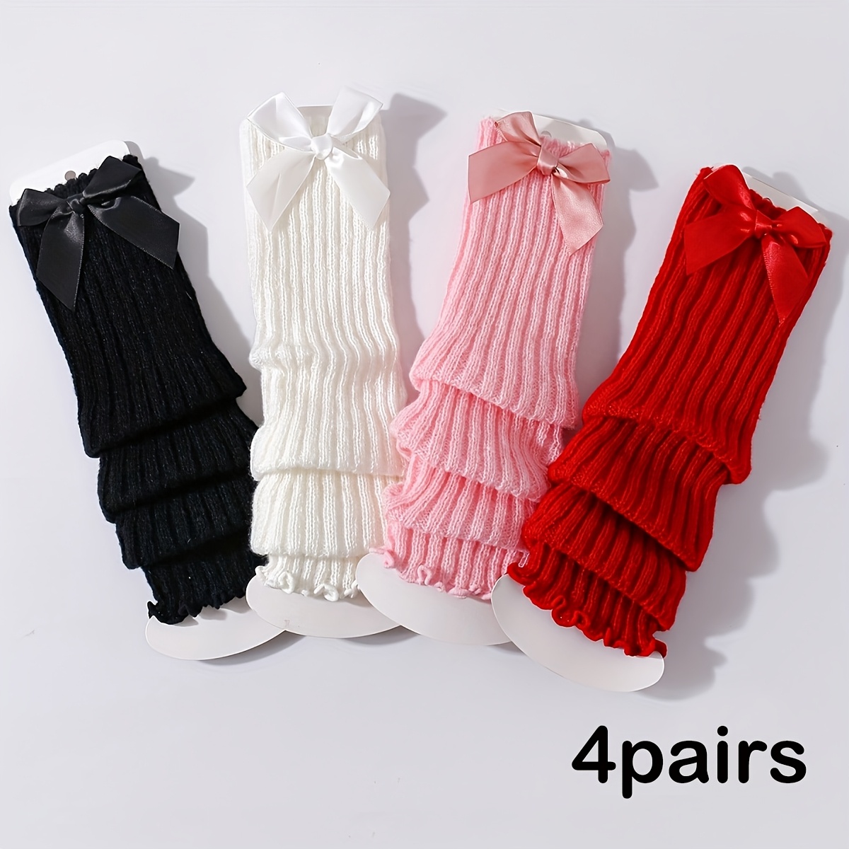 Image of 4-pair Girls' Bow-decorated Sweet And Stylish Spring/autumn Leg Warmers, Calf-high Slouch Socks