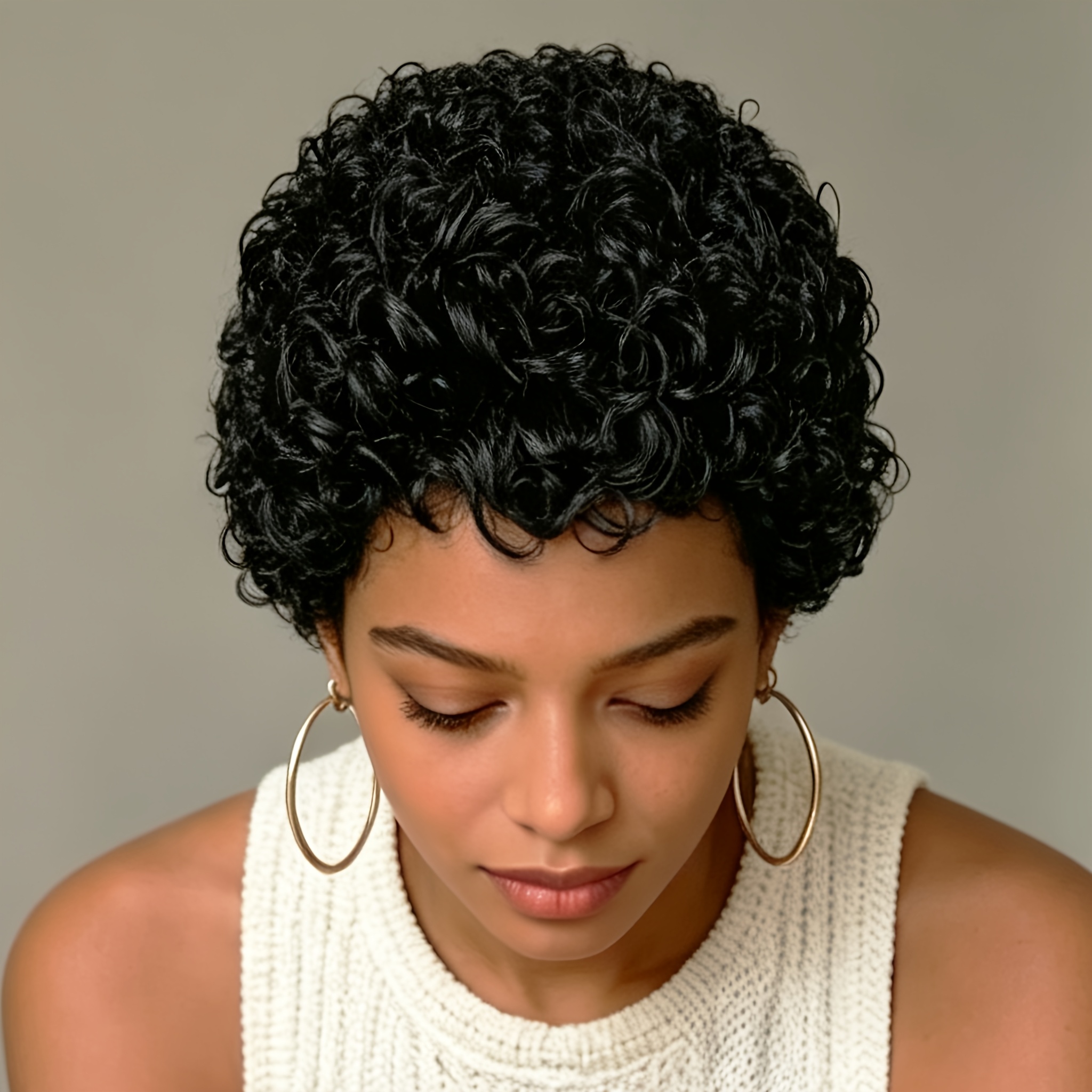 Curly Cut Wig Brazilian Human Hair 6-inch Afro Wig For Women 180% Density Cap Machine-made Wig Perfect For Daily Carnival Halloween Christmas Holiday Celebration Parties &