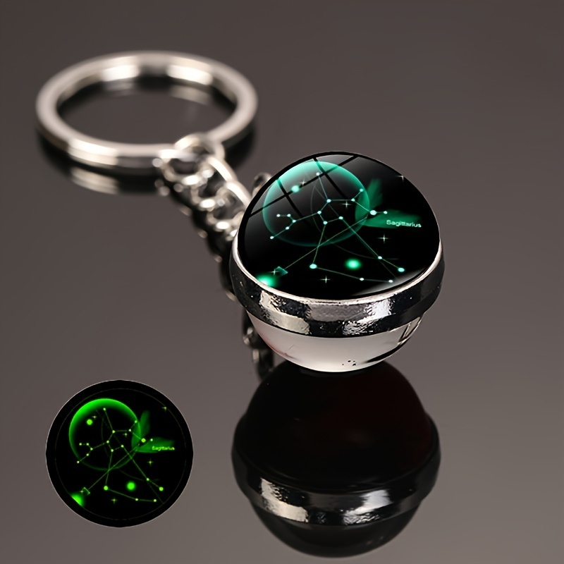 Image of 1pc Starry Sky Zodiac Constellations Keychain With Time Gem Double-sided Glass Sphere