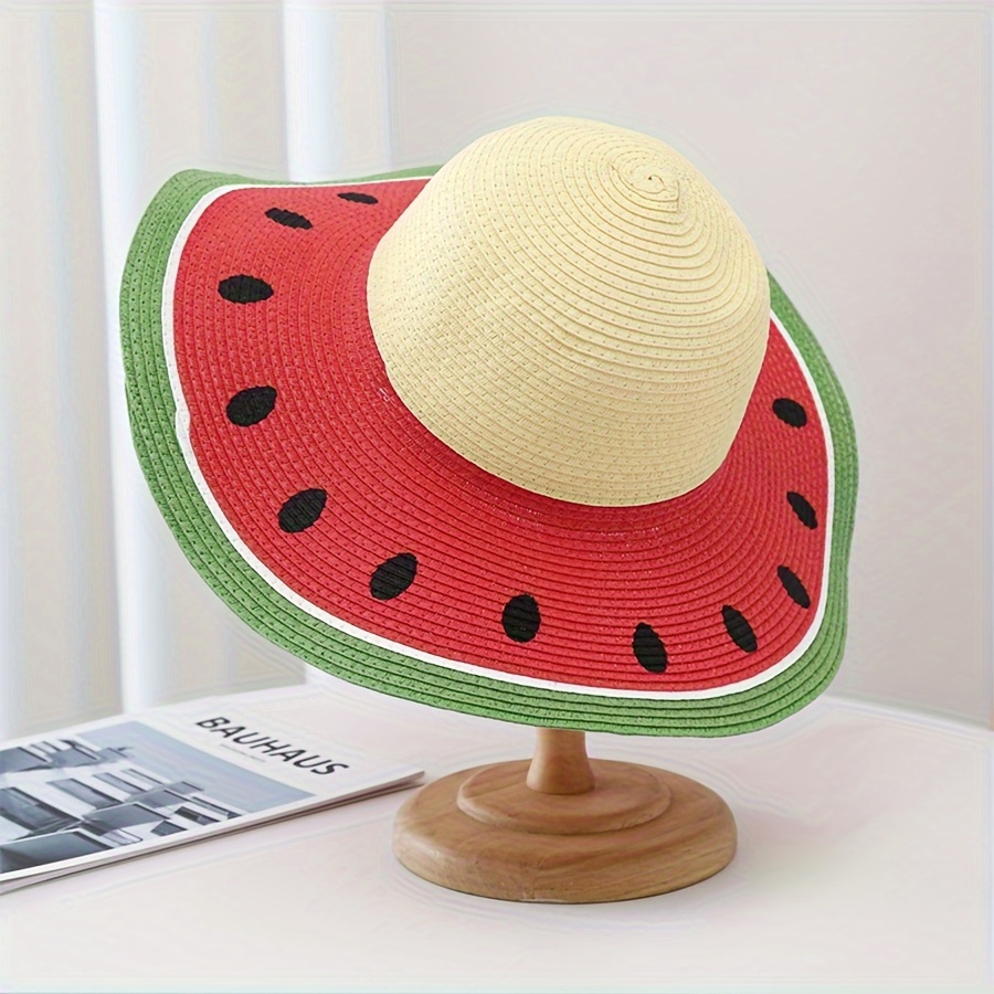 

Summer Beach Hats For Women, Wide Brim Sun Hat, Vacation Stylish Trendy Versatile Fruit Pattern Straw Hats, Uv Protection Outdoor Shade Caps - Watermelon, Lemon, Kiwi Designs