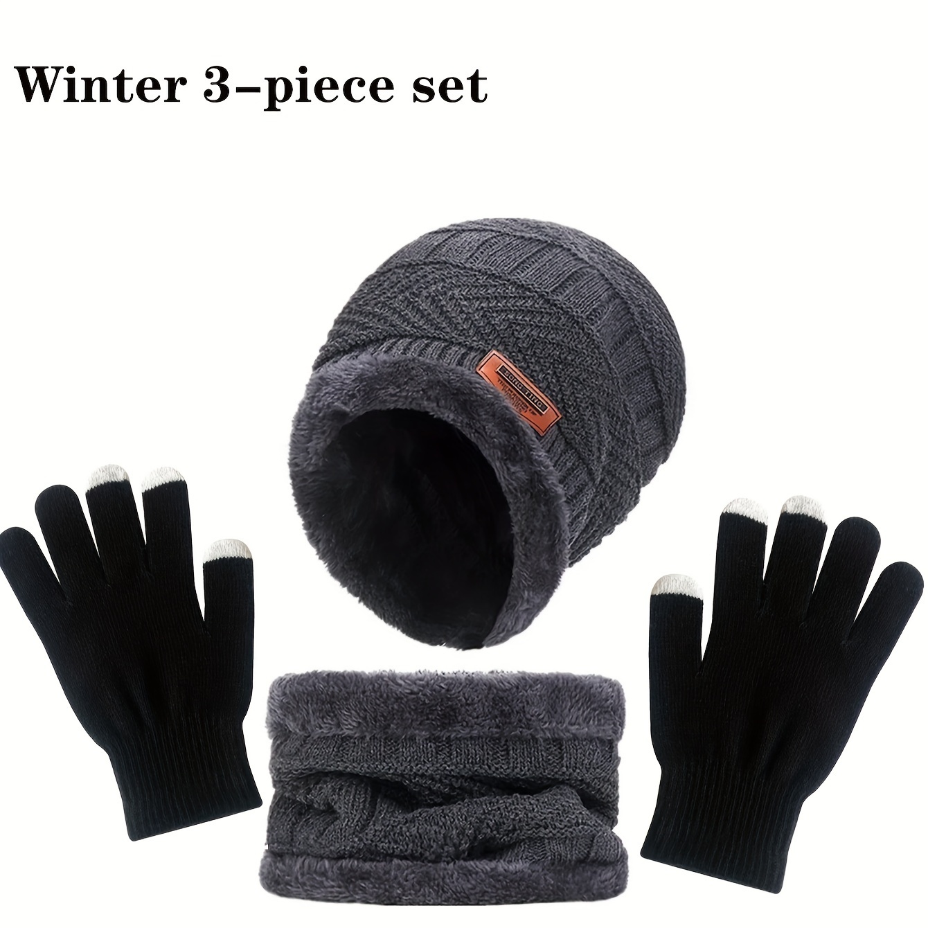 2pcs+1 pair Winter Warm Velvet Hat Scarf Gloves Set for Boys and Girls Outdoor Riding Hat Beanies Neck Protection Scarf Cap details 0