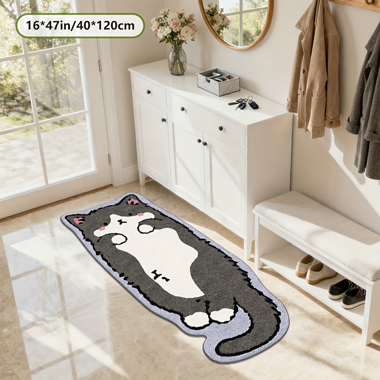 TEMU [soft Plush And Pointed Base] Irregular Decor Carpet, Cat-shaped Printed Pattern Carpet, Suitable For Door Mats, Living Room, Hallway, Bedroom,