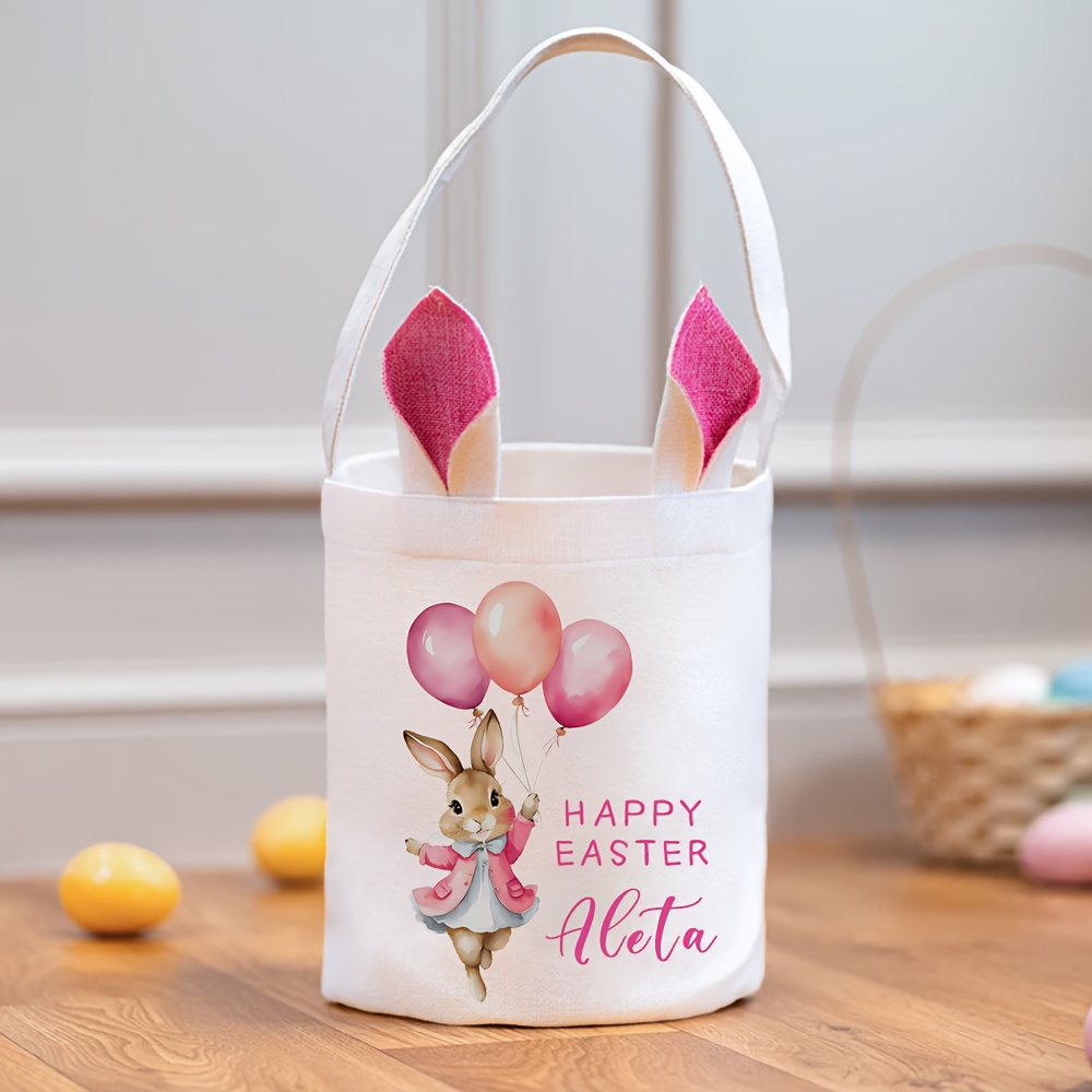 TEMU Cadeau pour elle/lui Paniers de Pâques personnalisés - Sacs de Pâques personnalisés - Panier de Pâques Lapin en toile de jute - Chasse aux œufs