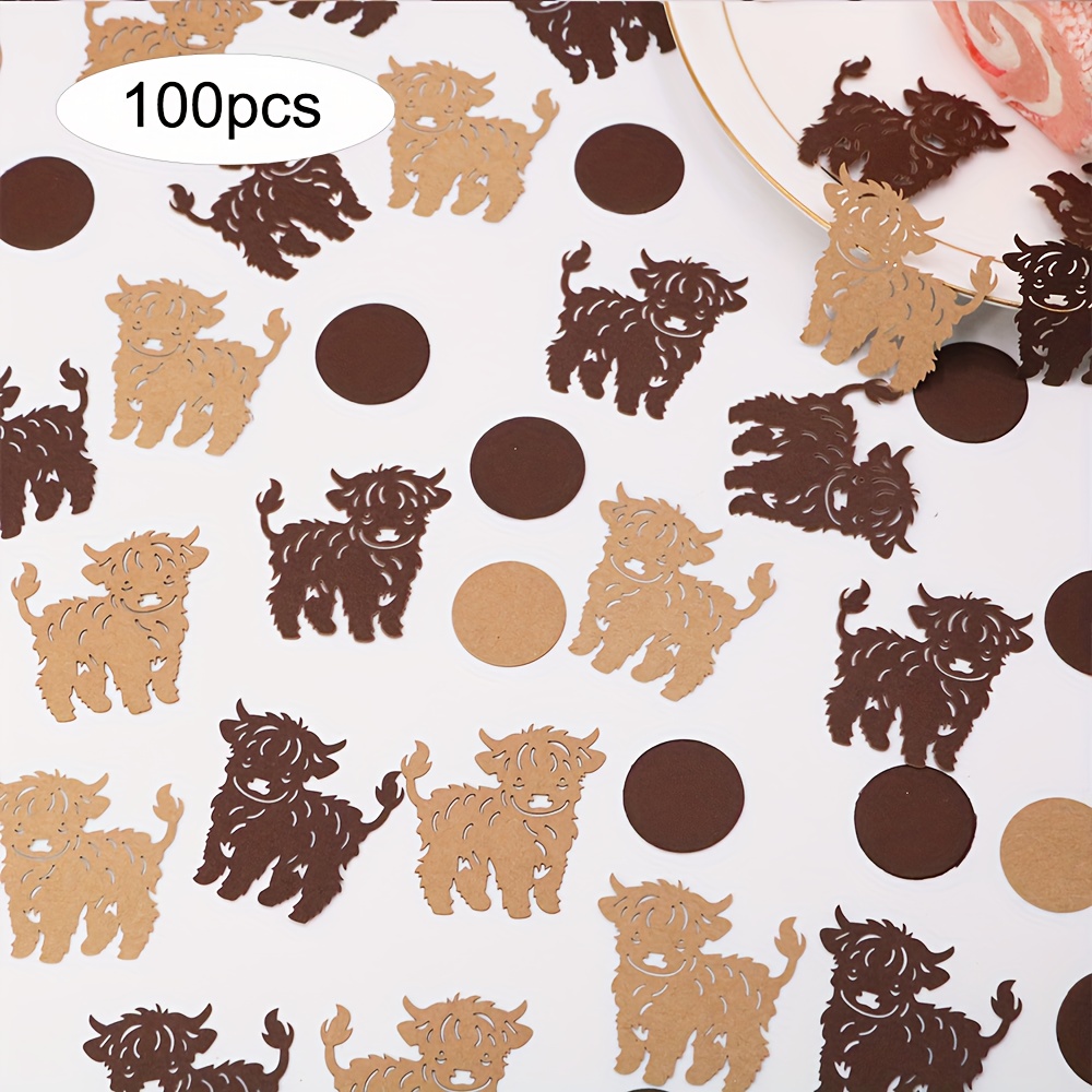 Image of 100pcs Of Adorable Highland Cow Confetti For Decorating Tables At Birthday Parties And Showers, Perfect For Highland Cow-themed Cake Decorations., For Christmas, Halloween