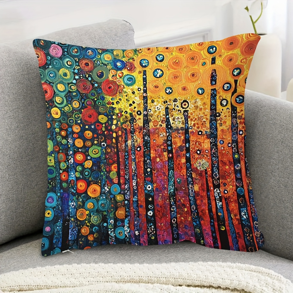 TEMU 1pc Colorful Abstract Pattern Pillowcase, 2d Flat Print, 45x45cm, Art Deco Design, For Sofa, Bed, Car, Lumbar Support - Filling Not Included,