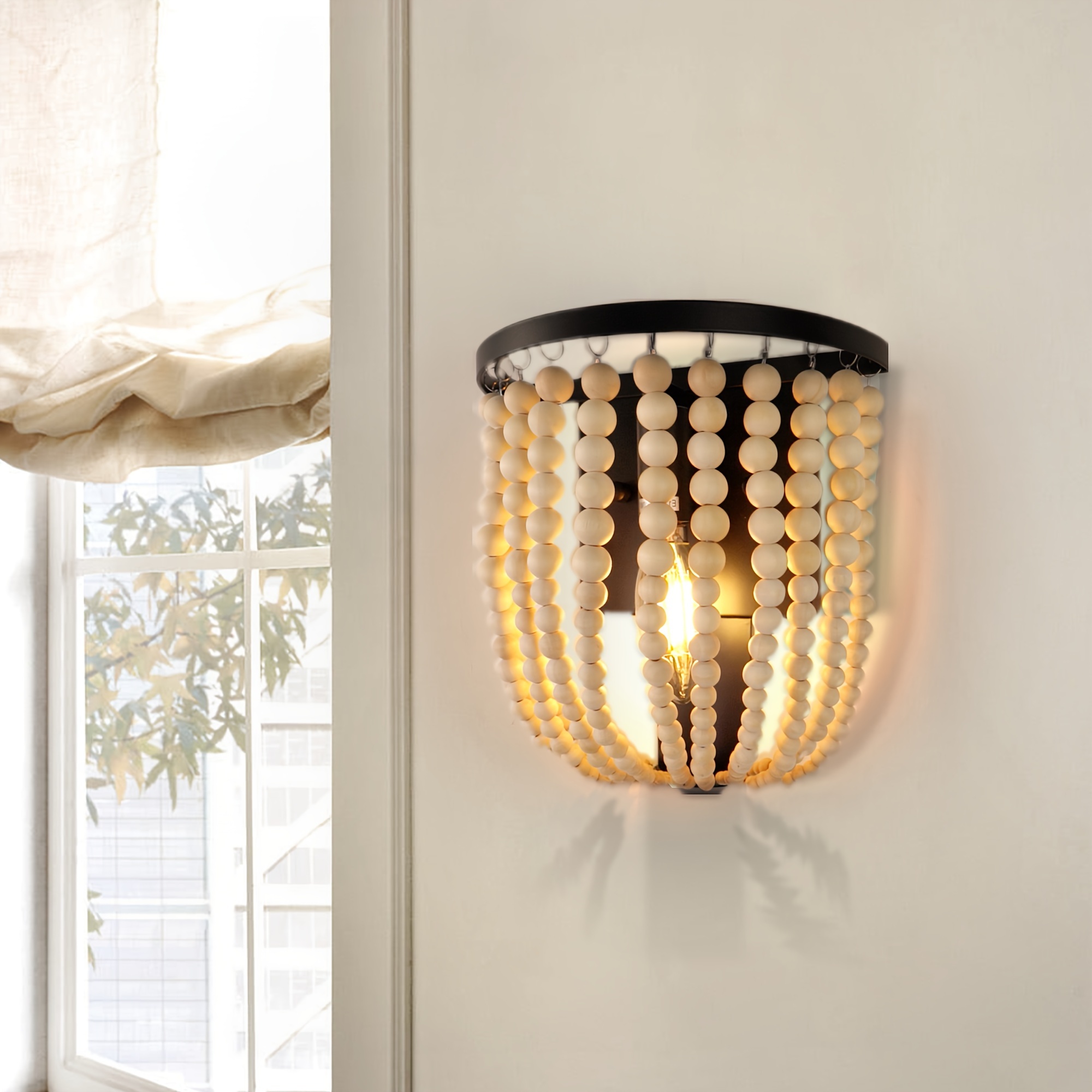 light boho wall sconce wooden beaded bedroom wall lights Temu