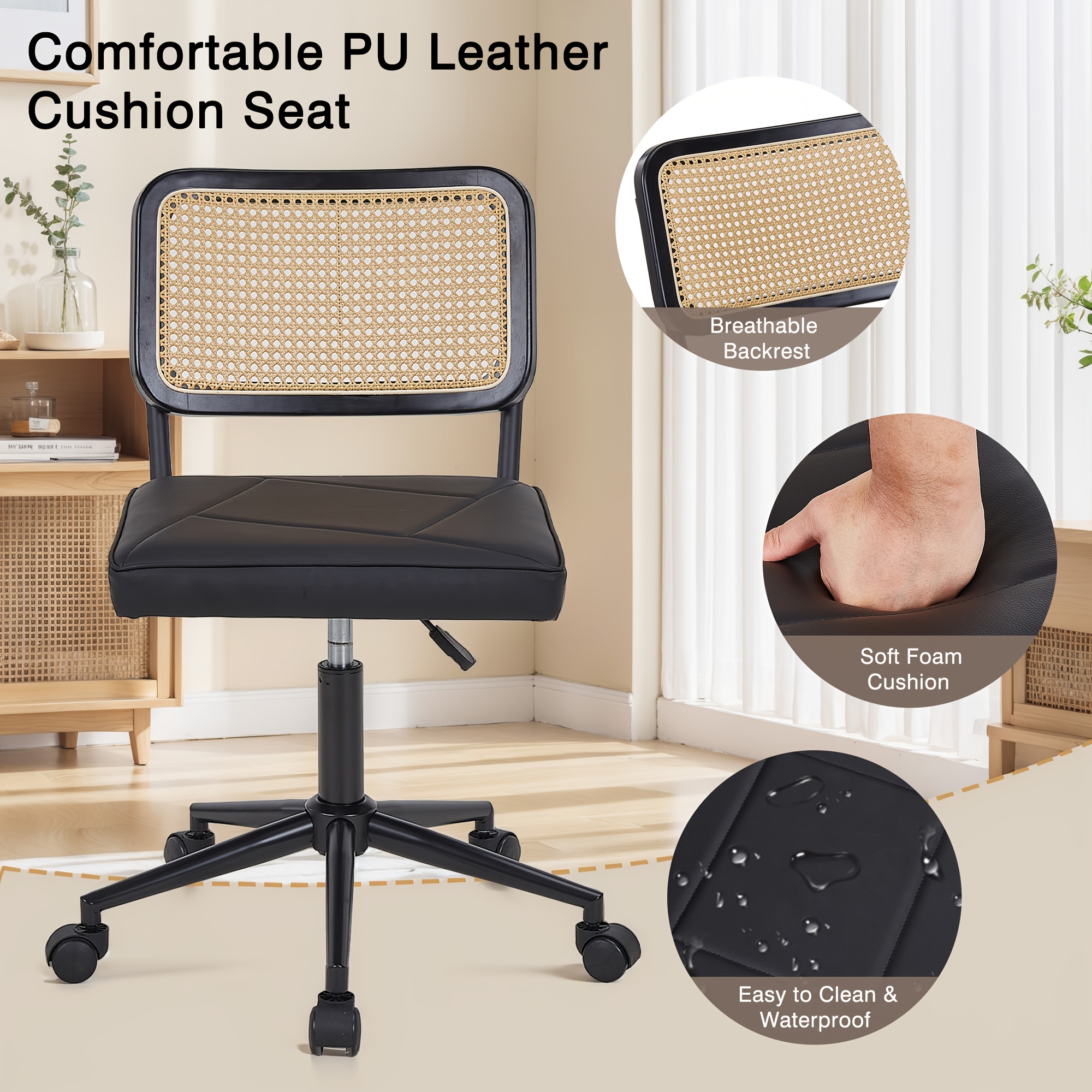 Swivel Upholstery Adjustable Height Home Office Chair, Ergonomic Armless Chairs