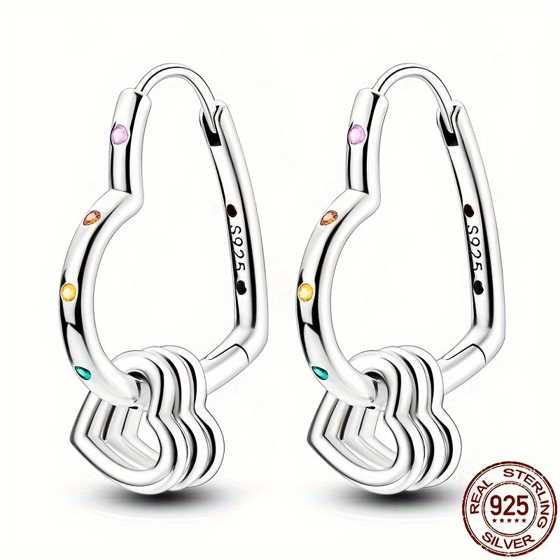 

Hot Sales 925 Sterling Silver For Women Earrings Sweetheart Multicolor Love Earrings Suitable For Women Exquisite Style Diy Gifts