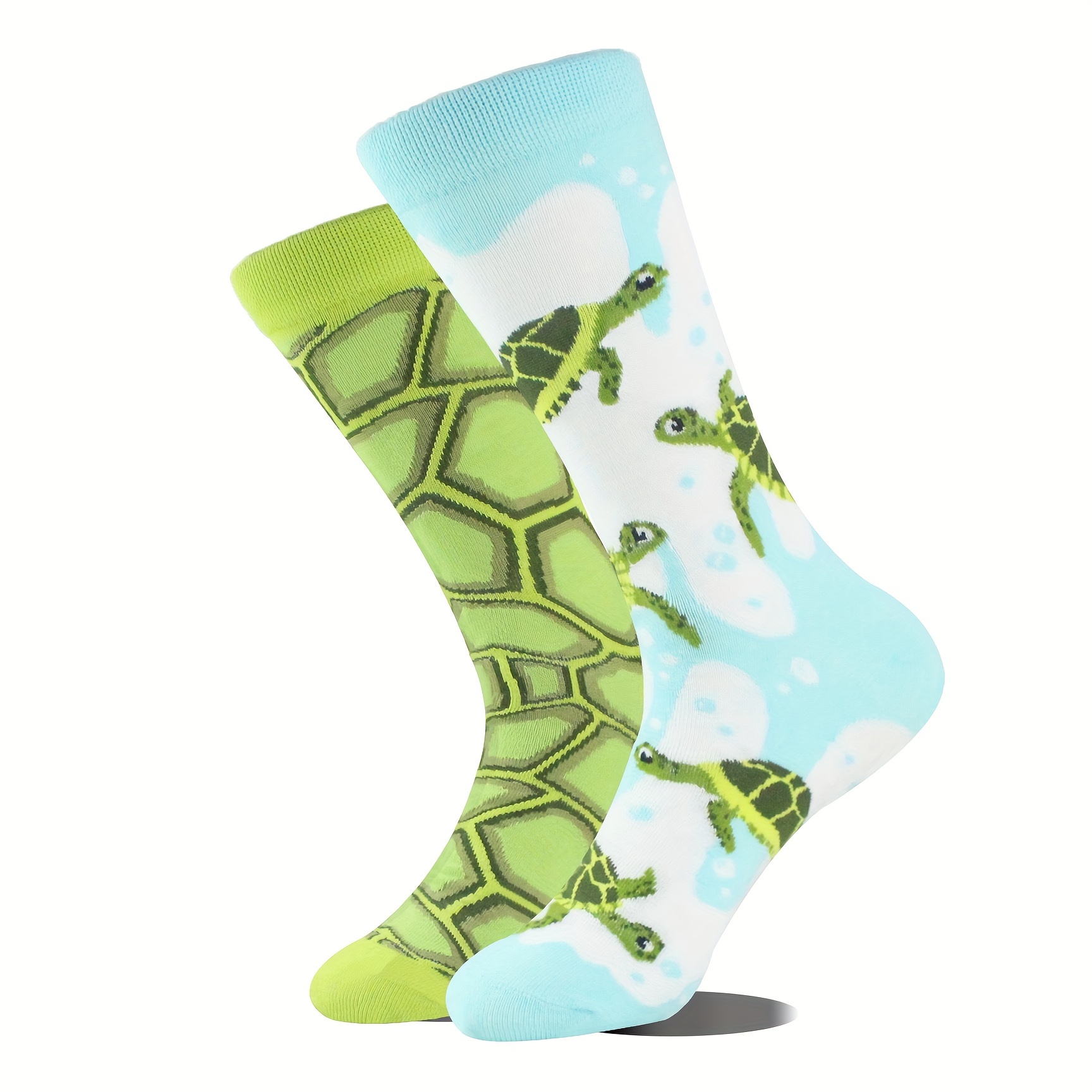 

1 Pair Of Men's Cotton Fashion Fun Turtle Pattern Crew Socks, Comfy & Breathable Elastic Socks, For Gifts, Parties And Daily Wearing