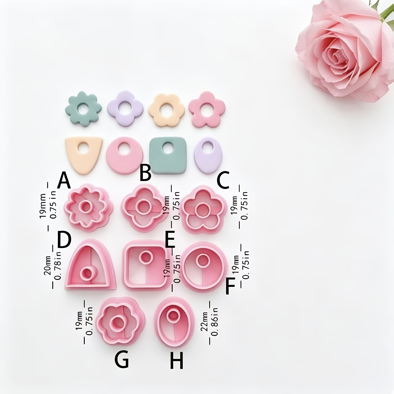 TEMU Set de 8 emporte-pièces à pâte polymère pour fleurs de variées pour la fabrication de bijoux floraux