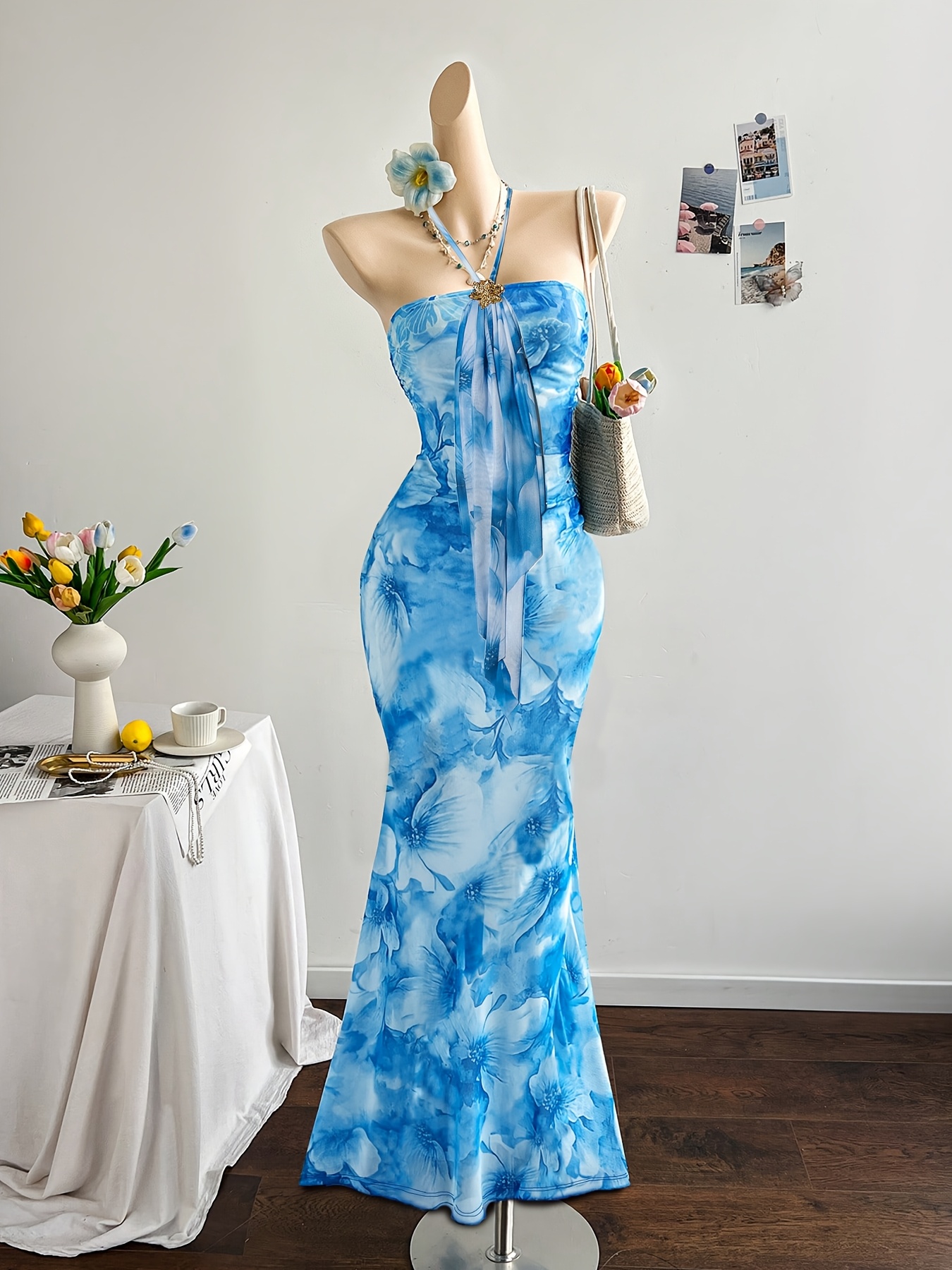 slim fit dress slacks White Blossom Mesh Maxi Dress