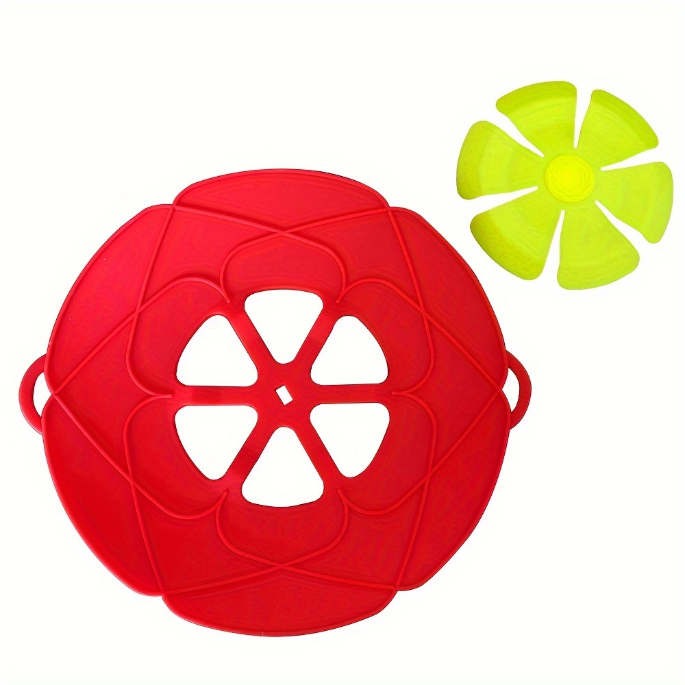 

Red Silicone Spill-proof Pot Lid With Knob - Hexagonal Design, Release, Non-electric Kitchen Accessory For Safe Cooking