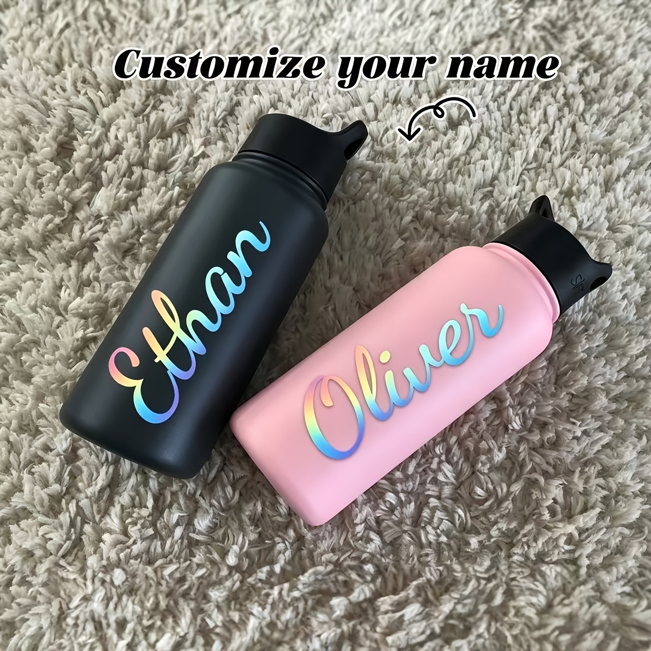 TEMU Customized Holographic Name Laser Stickers, Suitable For Water Bottles, Cups, Windows, Glassware, Weddings, And Other Occasions. Personalized