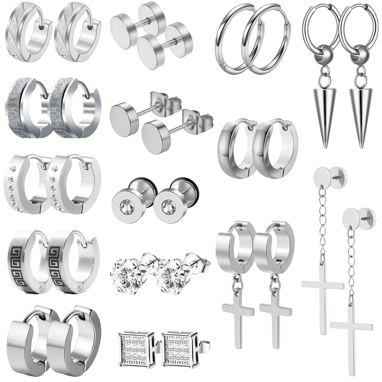 Image of 30pcs Punk Hip-hop Style 304 304 304 304 304 Stainless Steel Earring Set, Suitable For Men And Women, Suitable For Daily Or Party Wear, As Gifts , Without Battery