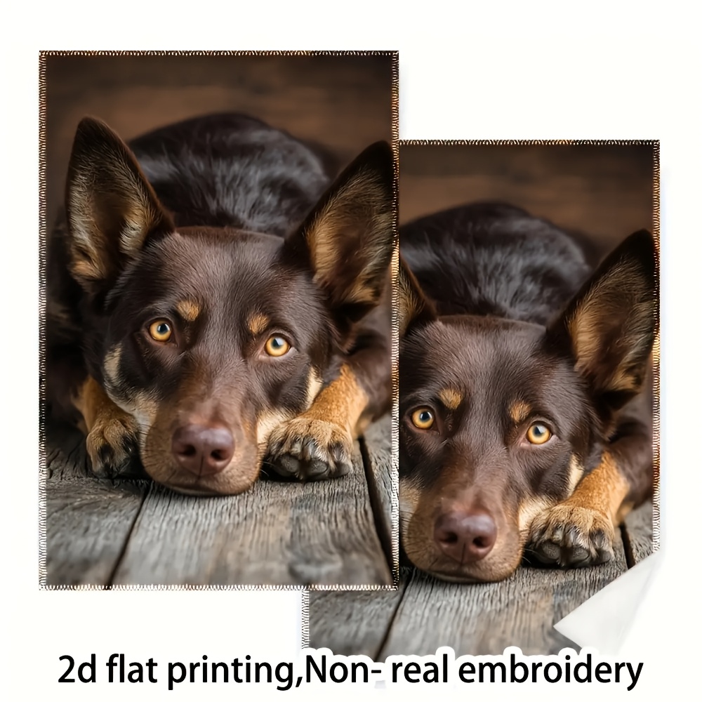 TEMU 2d Flat, Large Farmhouse Kitchen Towels 2pcs Pack - Dog Print, Brown And Orange Eyes, Realistic Dish Towels, Durable Tea Towels, Suitable For
