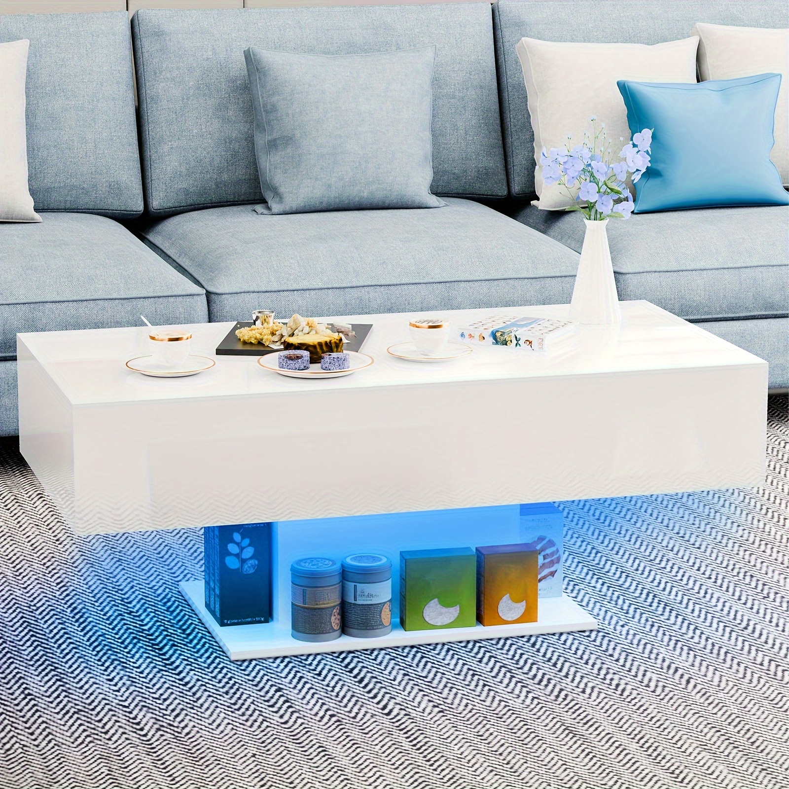 

Led Coffee Table High Gloss Coffee Table With Led Lights Modern Center Table For Living Room, Rgb Light With Remote Control