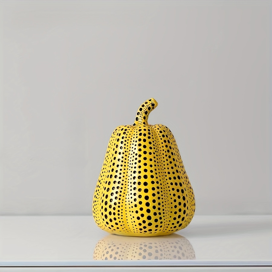 TEMU Polka Dot Resin Pumpkin Statue Decoration - Designer Handmade Artwork, Pure Hand-painted Production, High-end Furnishings, And Black Resin