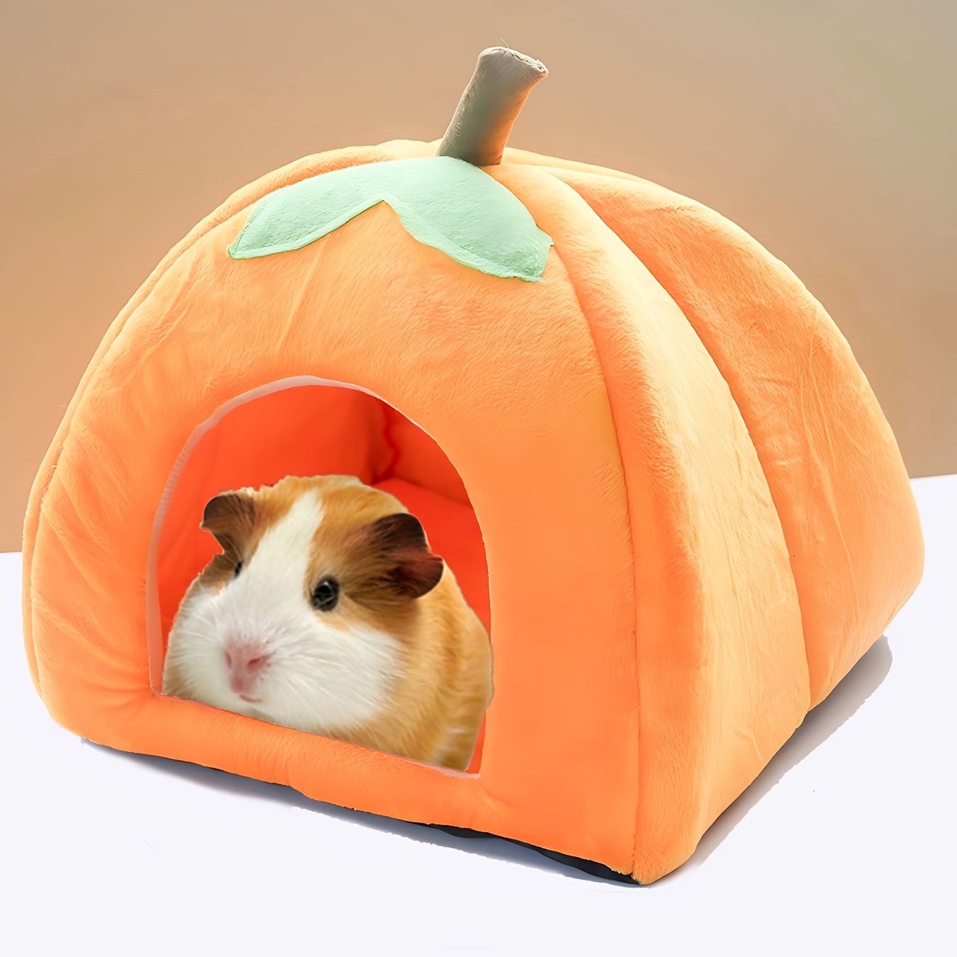 Image of Cozy Pumpkin-shaped Universal Hamster Bed, Small Pet Warm Hideout With Removable Cushion - Soft Indoor Pet Tent, Warm