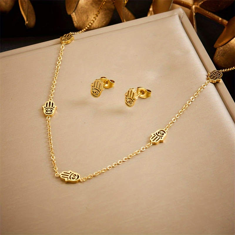 Image of Ladies' Jewelry Set Stainless Steel Necklace, Earring, Fashionable And Easy Collarbone Chain Daily Jewelry Gift
