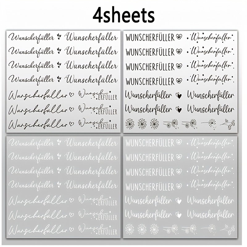 E-shop 4er-Set UV-DTF -Transferaufkleber, German Wish -Wunsch-Edition – DIY Reibungs-Transferaufkleber, Geburtstags-, Weihnachts-,