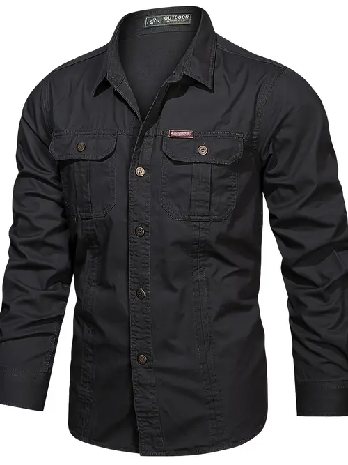 mens casual outdoor casual sports long sleeve shirt 100 cotton featuring multiple pockets and a lightweight design for spring and autumn