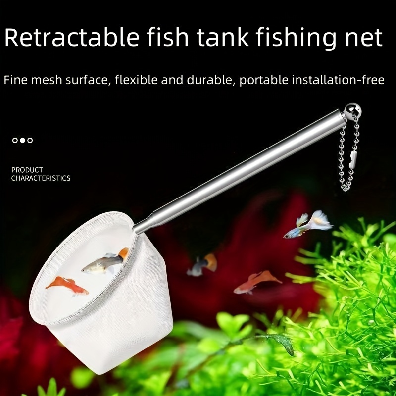 

1pc Retractable Fish Tank Net, Stainless Steel Adjustable Aquarium Fishing Net, Fine Mesh Skimmer For Fish Food Debris & Small Shrimp, Extendable Handle