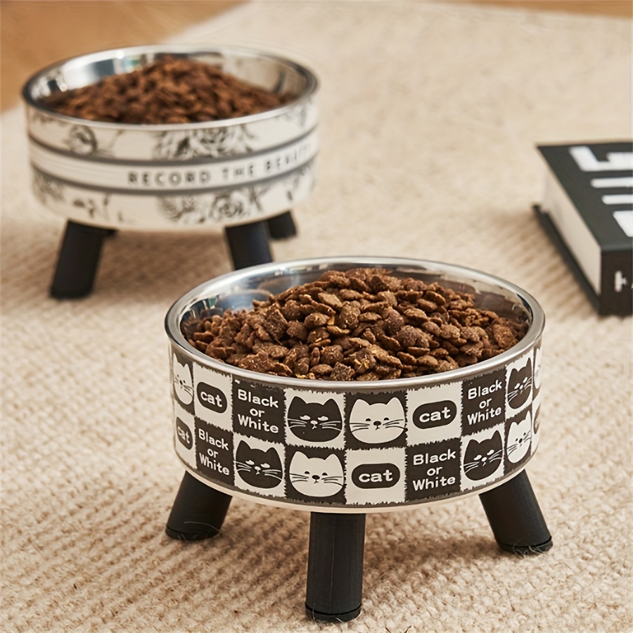 

1pc Stainless Steel Cat Bowls, Non-slip Raised Pet Feeding Dishes With Protective Neck Design & Anti-overturn Stand For Cats And Small Dogs, Includes Placemat